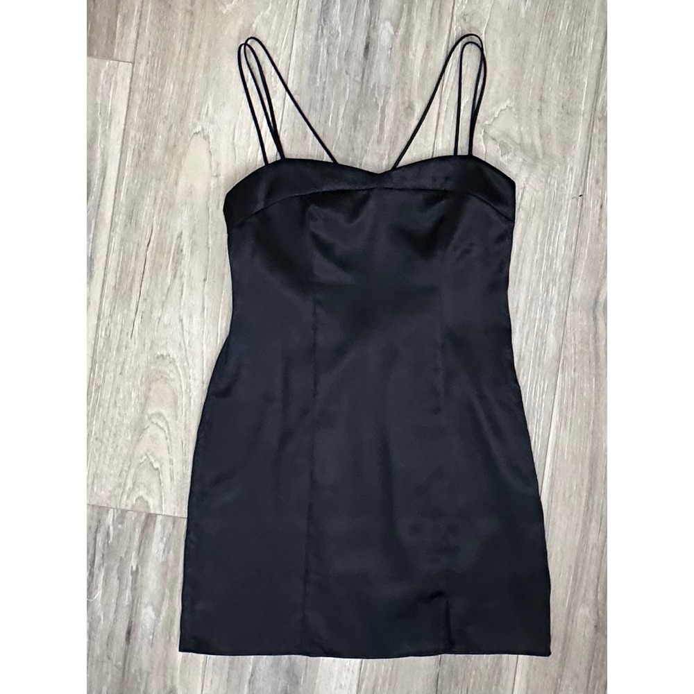 Topshop Petite Black Satin Mini Slip Dress Open Back Minimalist Y2K Elegant Chic